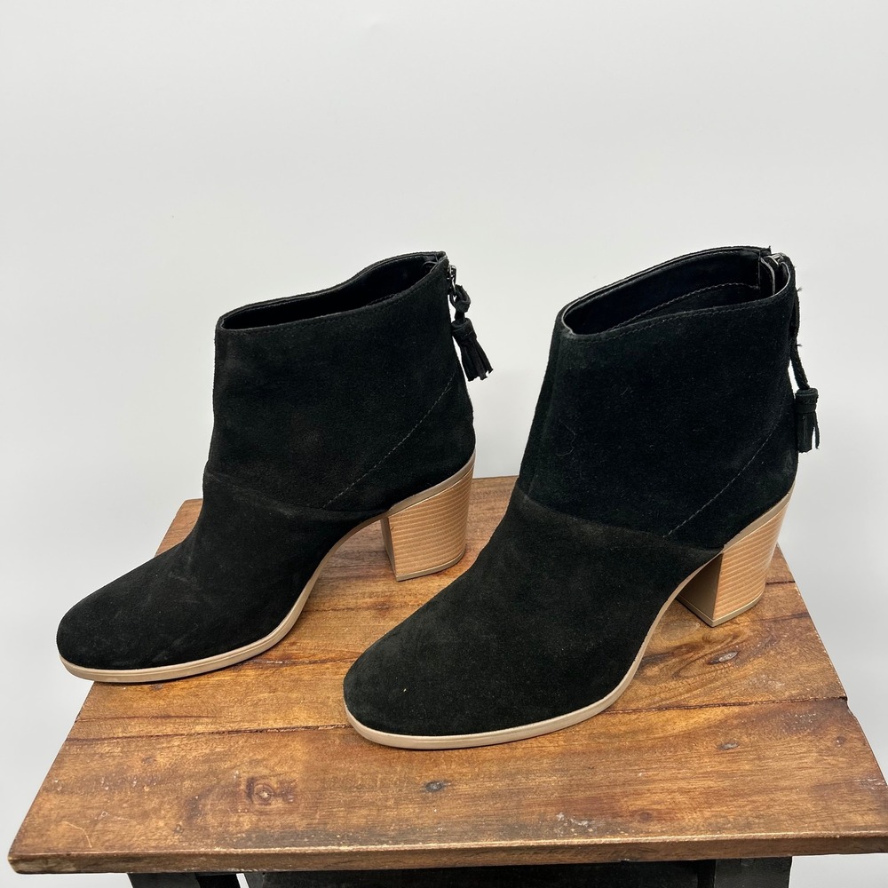 Hush Puppies Womens Black Suede Tassel Back Zip Block‎ Heel Ankle Boots Size 10 - Picture 5 of 8